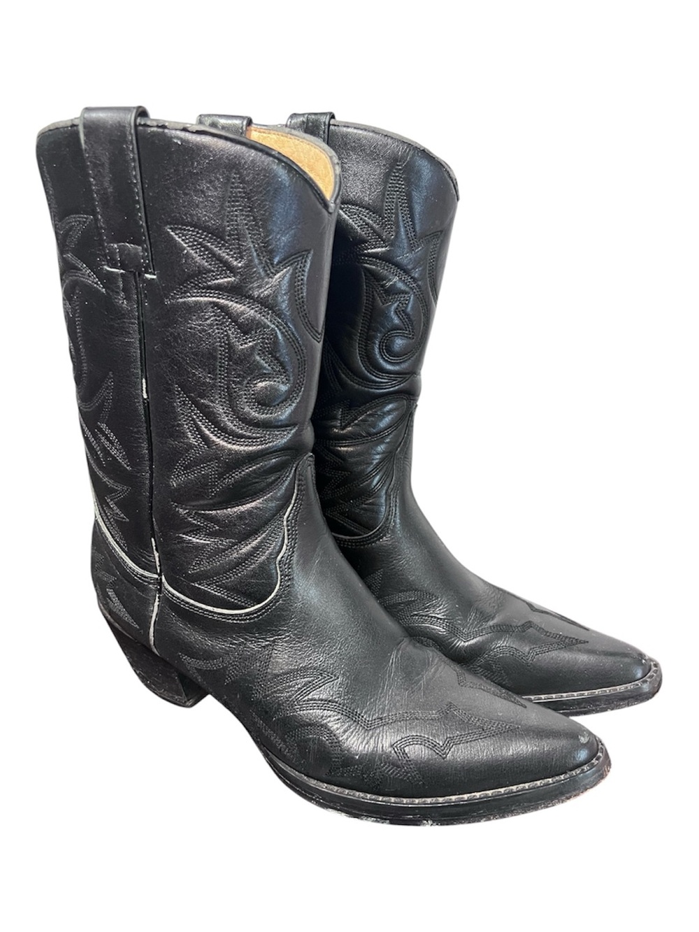 Vintage Roper Black Leather Embroidered Western Cowboy Boots 9